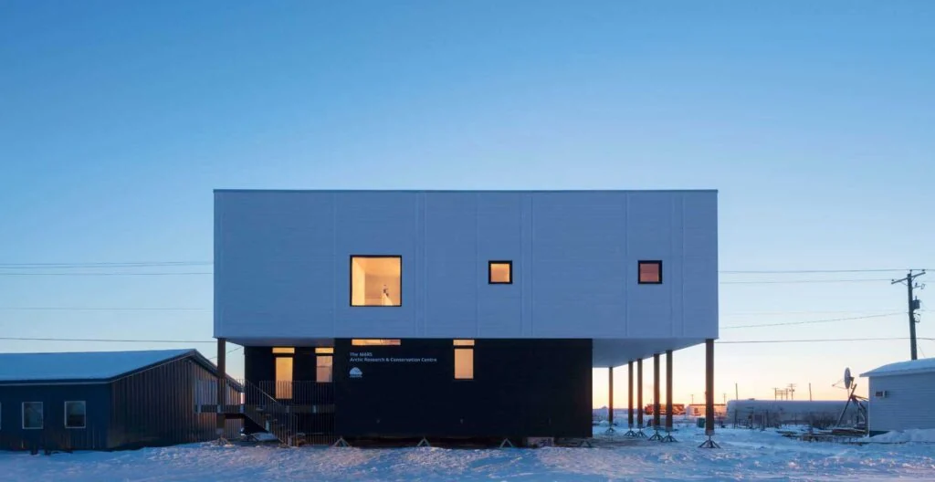 Mars Arctic Research and Conservation Centre exterior in a snowy landscape