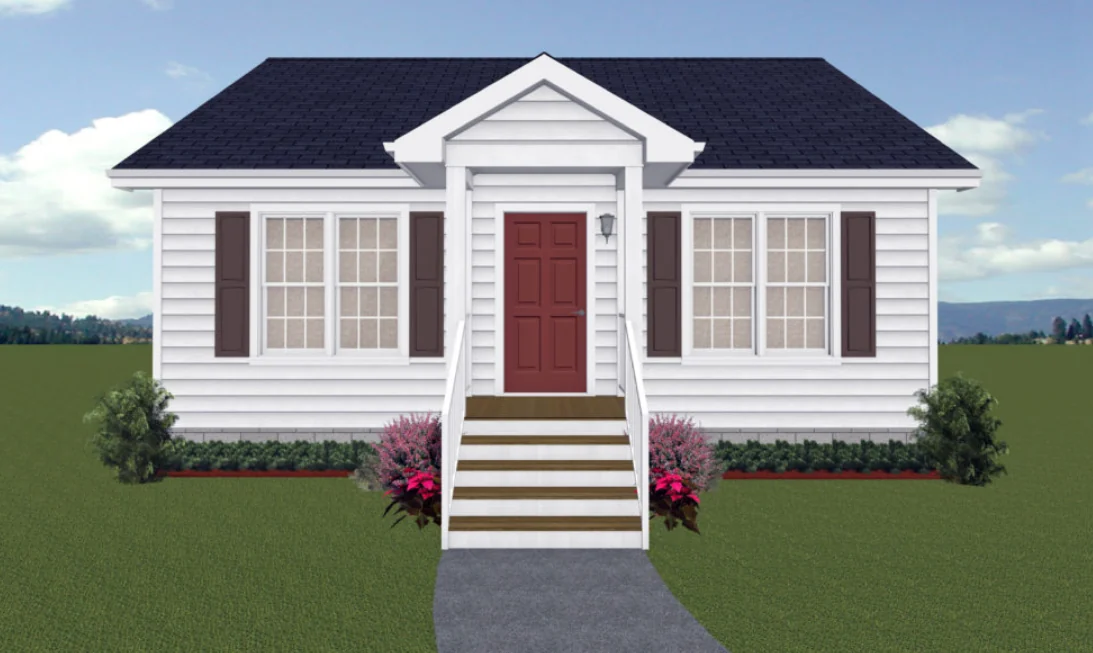 Front exterior rendering of the Impresa Modular Carolina Cottage