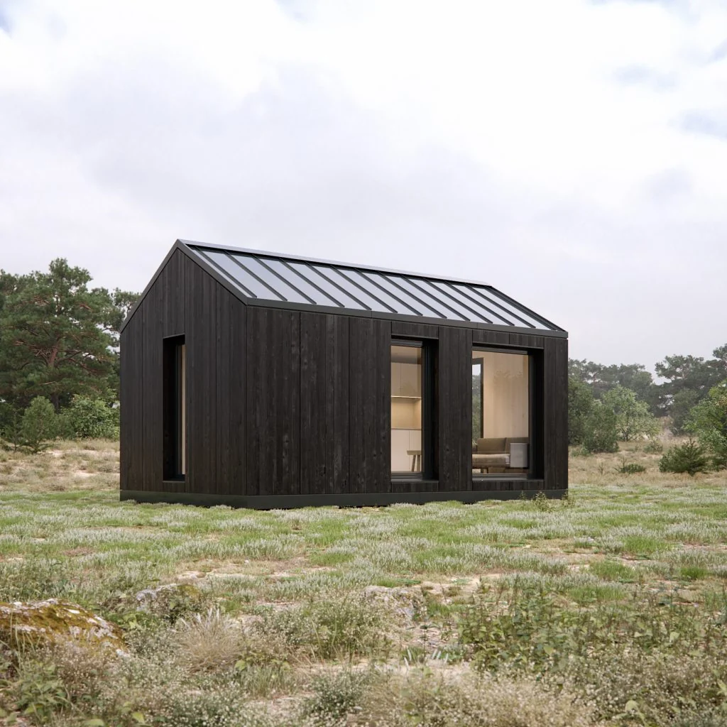 Official Manta North Weekend Slope design rendering of a compact sloped-roof CLT studio