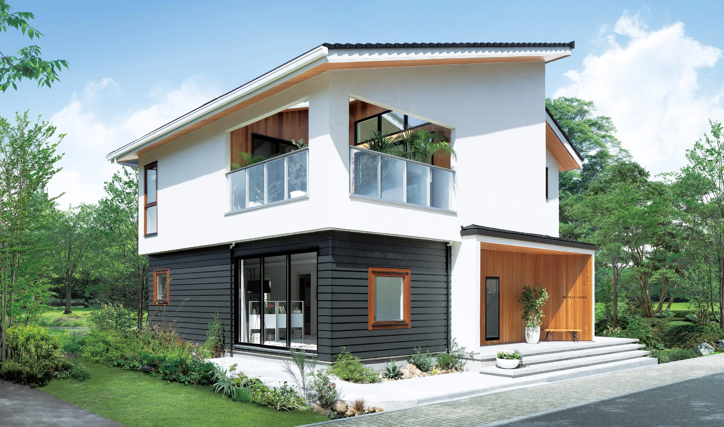 Exterior view of the Mitsui Home Lucas two-storey residence with a balcony