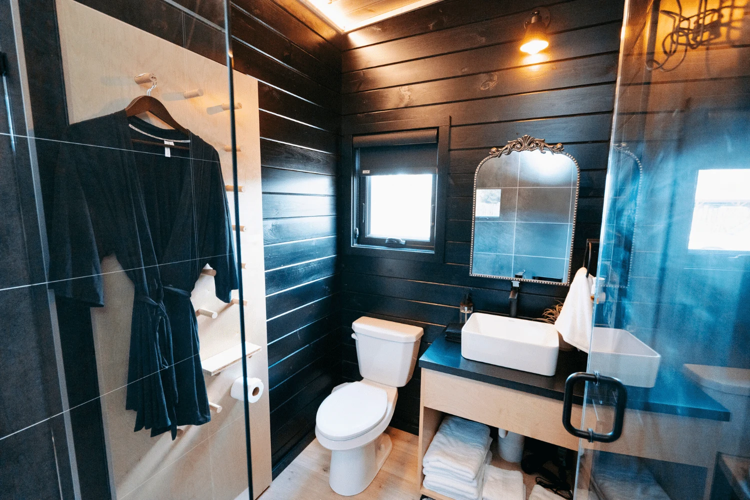 Bathroom inside the Nook Studio park model.