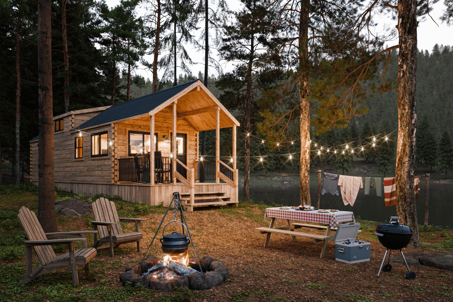 Aspen Park Model exterior with covered porch, published by Zook Cabins
